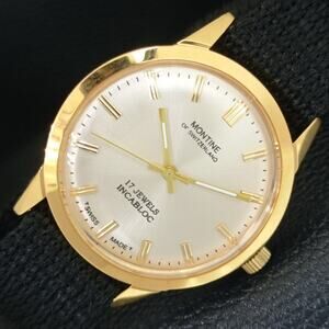 Vintage 1977 Montine Of Switzerland  Manual Mens Gold Watch W/Nato Strap